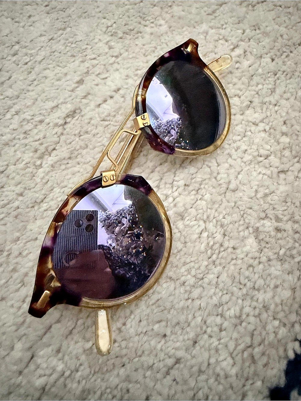 Krewe St Louis Round Frame Sunglasses in Purple Tortoise Brown & Gold